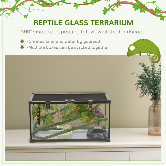 Reptile Habitat Starter Kit - Glass Terrarium with Heating and Decor, 50x30x25cm - Ideal for Small Animal Breeding & Comfort