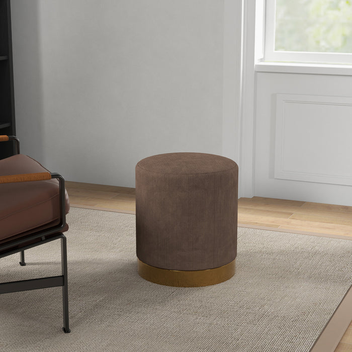 Corduroy Round Footstool in Light Brown - Modern Upholstered Ottoman for Home Comfort - Ideal for Living Room or Entryway Seating and Rest