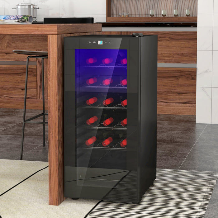 Undercounter Wine Cooler - 35cm Freestanding Fridge with Digital Temperature Control and LED Light - Glass Door Storage for 18 Bottles, 50L Capacity Ideal for Wine Enthusiasts