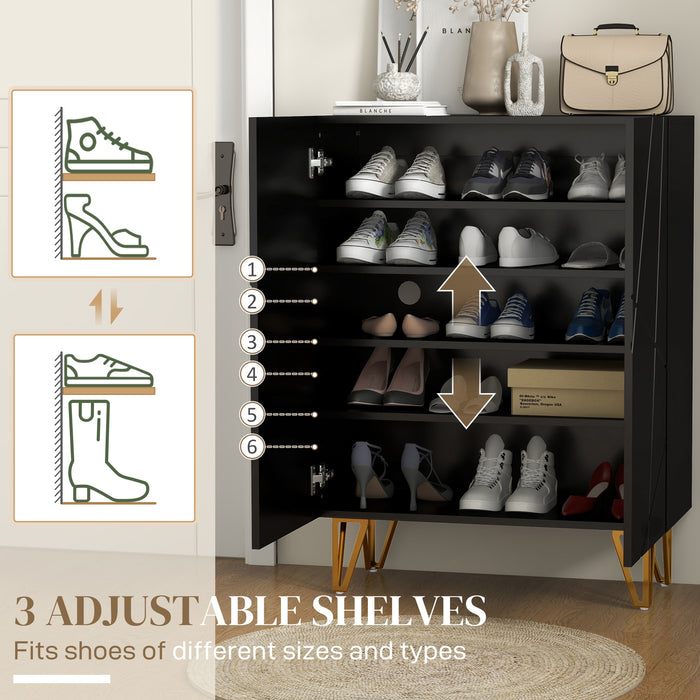 Slimline Shoe Organizer Cabinet - Soft-Close Hinges, Adjustable Shelving, Fits 15-20 Pairs - Space-Saving Storage Solution for Footwear, Black