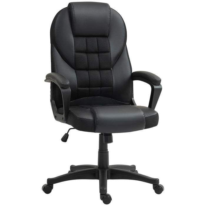 HOMCOM Executive Office Chair, PU Leather High Back Desk Chair, Swivel Computer Chair with Adjustable Height and Tilt Function, Black