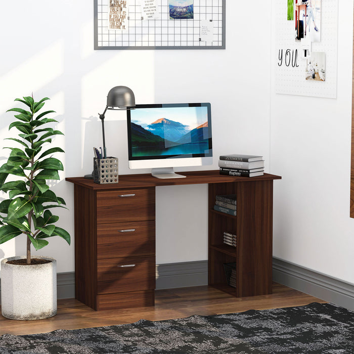 120cm Walnut Computer Desk - Writing Table with PC Workstation, Study Stationery, 3 Shelves & Drawers - Perfect for Home Office Organization