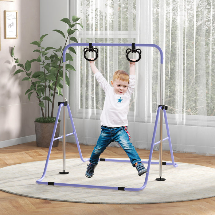 Kids Gymnastics Practice Bar - Adjustable Height & Foldable with Non-Slip Mats - Ideal for Children Aged 3 and Up, Purple