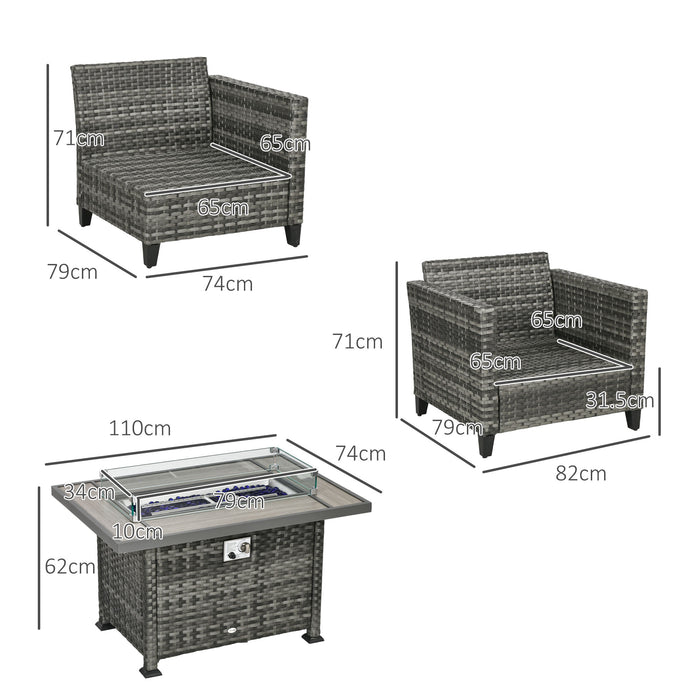 5-Piece Rattan Patio Set with Gas Fire Pit - Outdoor Sofa, Armchairs, and Comfort Cushions - Ideal for Garden Entertaining and Relaxation