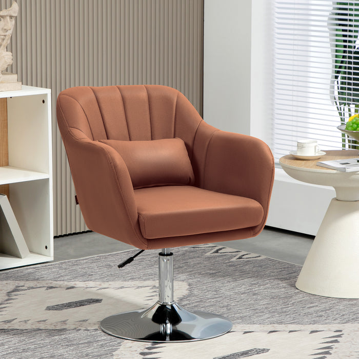 Contemporary Swivel Accent Chair with Adjustable Height - Thick Cushioned Vanity Armchair, Lumbar Support, and Armrests - Ideal for Living Room, Bedroom, or Home Office in Elegant Brown