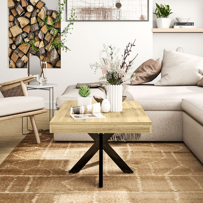 Industrial-Style Coffee Table - Rectangular Wooden Top with Sturdy Crossed Steel Frame - Modern Furniture for Living Room Spaces