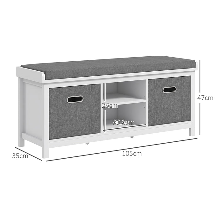 Shoe Storage Bench with Cushioned Seat - 2 Drawers & Adjustable Shelf, White - Ideal for Entryway, Hallway & Bedroom Organization