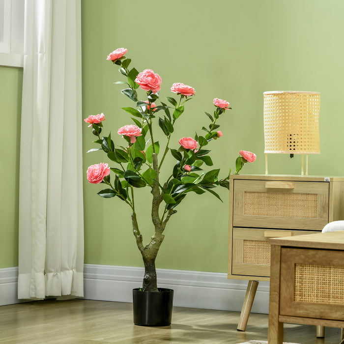 Artificial Camellia Plants in Pot (2 Pieces) - 95cm Tall Pink Decorative Faux Flowers for Indoor/Outdoor Home Decor - Ideal for Housewarming Gifts & Office Spaces