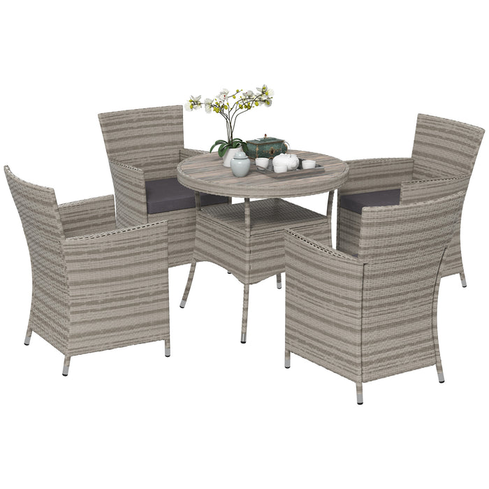 5-Piece Rattan Dining Set - Removable Cushions, Slatted Table Design, Grey Finish - Perfect for Patio, Lawn, or Balcony Dining