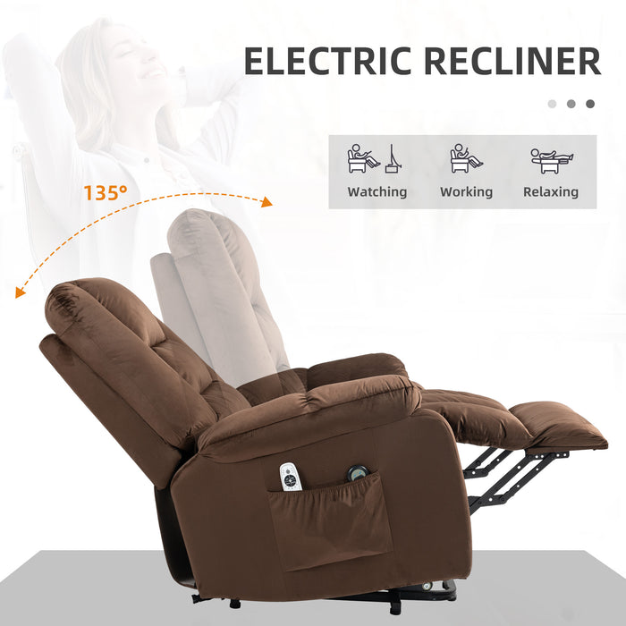 Electric Riser Recliner Chair with Massaging Heat Function - Quick Assembly, Vibration Massage, Heated Seat, Side Storage Pockets in Brown - Ideal for Elderly and Those with Limited Mobility