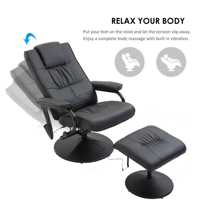 Deluxe Faux Leather Massage Recliner - Easy Sofa Armchair with Beauty Couch Bed Feature & Foot Stool - Ideal for Relaxation and Comfort, Black