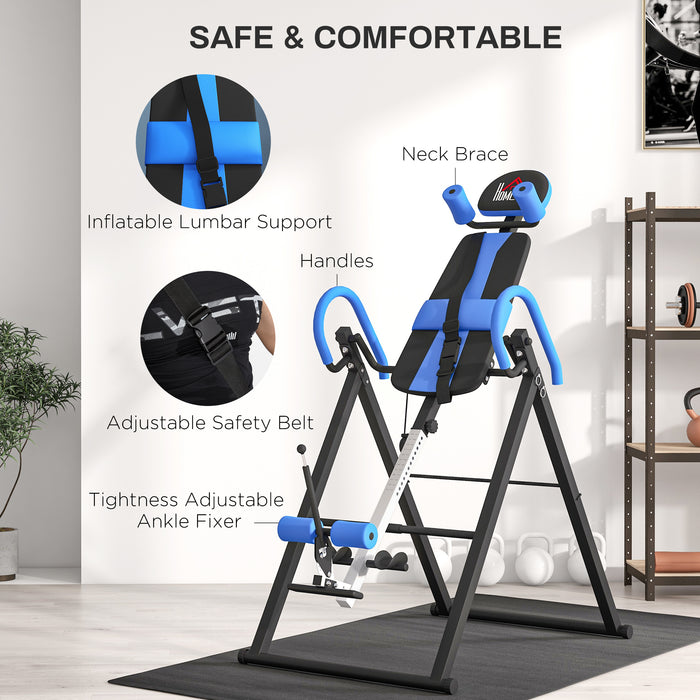 Adjustable Gravity Inversion Table with Safety Belt - Ergonomic Handstand Support for Muscle Pain Relief - Ideal for Stress Reduction and Posture Improvement, Blue