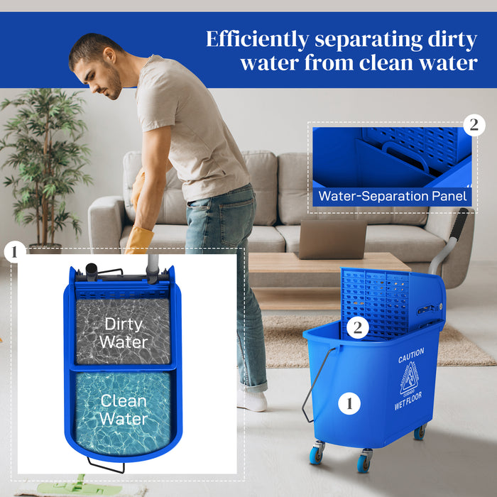 Heavy-Duty 20L Mop Bucket with Wringer - Easy Rolling Wheels for Efficient Floor Cleaning, Dual Water Compartment Design - Ideal for Home and Commercial Use