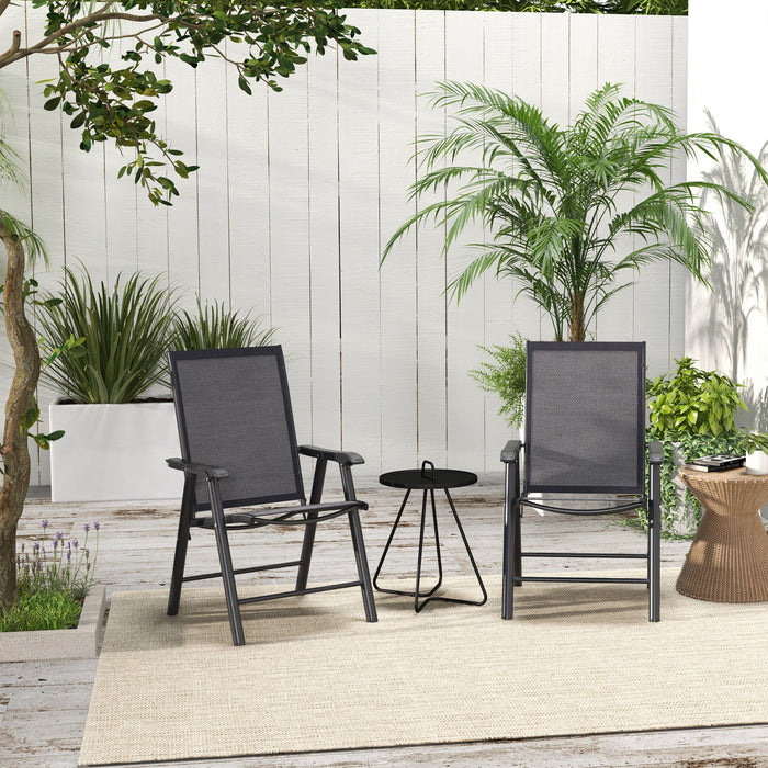 Set of 4 Folding Metal Garden Chairs - Outdoor Patio Dining Seating with Breathable Mesh, Dark Grey - Ideal for Park Picnics & Backyard Comfort