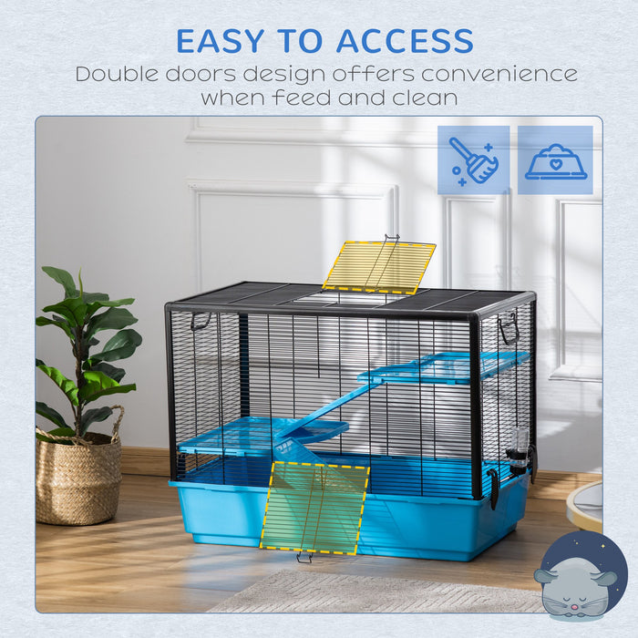 Compact Indoor Habitat for Guinea Pigs, Hamsters, Chinchillas - Includes Accessories, 80x48x58 cm, Light Blue - Perfect Home for Your Small Furry Friends