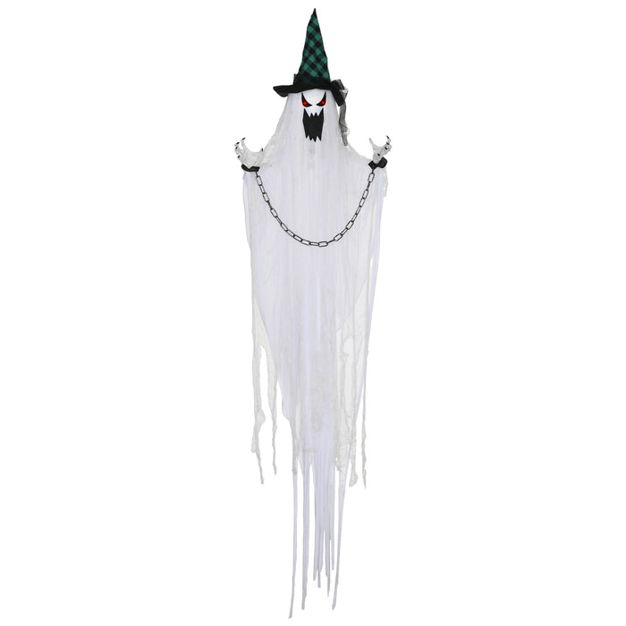 Aosom UK 80" Hanging Ghost - Outdoor Halloween Animatronic with Sound Activation, Light-Up Eyes & Spooky Effects - Ideal Prop for Haunted House and Halloween Events