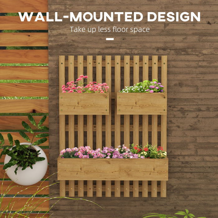 Wall-Mounted Wooden Garden Planters Set with Trellis - Drainage Holes, Movable Boxes, Carbonized Finish - Ideal for Patio Wall Raised Bed Gardening