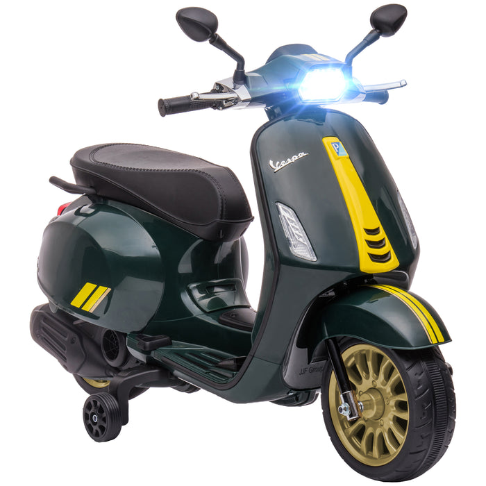 Vespa Licensed 12V Kids Electric Scooter - Interactive Features with Music, Headlights, FM Radio - Perfect Ride-on Toy for Children Aged 3-6, Vibrant Green