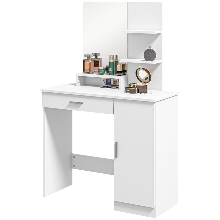 Modern White Dressing Table with Ample Storage - Elegant Furniture for Bedroom or Dressing Room - Ideal for Organization and Stylish Decor