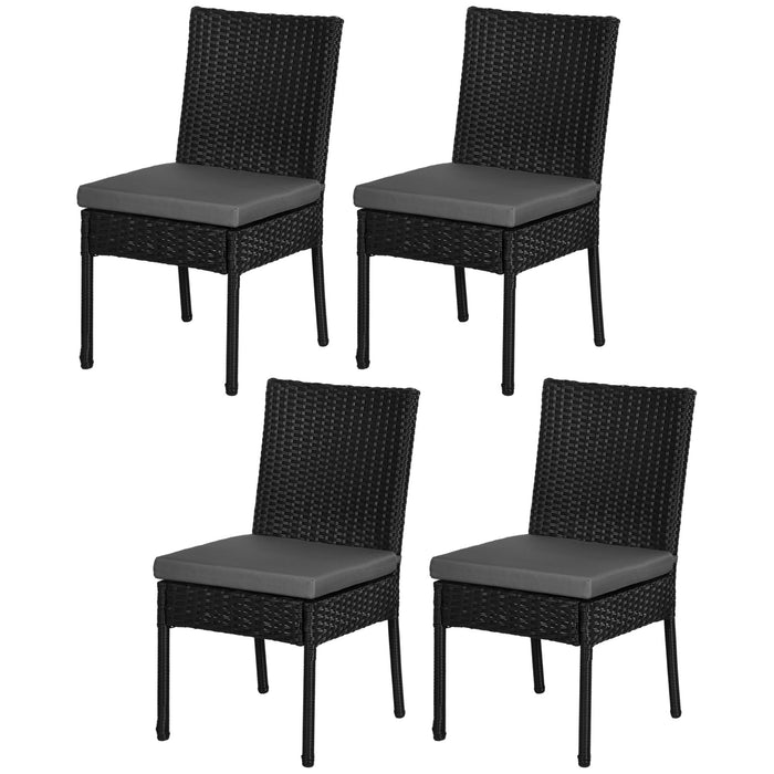 Outdoor Rattan Seating Bundle - Set of 4 Armless Black Garden Chairs - Perfect for Patio and Garden Entertaining