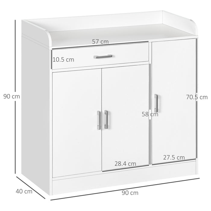 Modern White Sideboard - Spacious Storage Cabinet with Drawer and Cupboard - Ideal for Living Room, Bedroom, and Hallway Organization