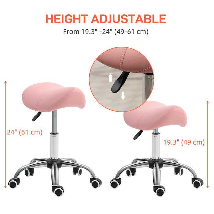 Height Adjustable Saddle Stool - Faux Leather Salon Chair for Spa & Massage - Comfortable Seating for Beauticians and Therapists