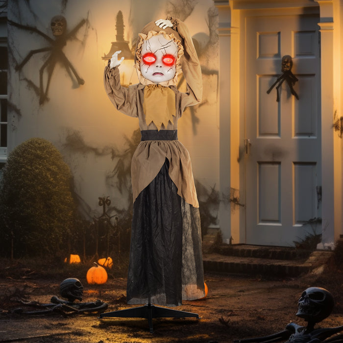 160cm 63" Animatronic Halloween Doll - Outdoor Decoration with Sound Activation, Light-Up Features & Sound Effects - Perfect Haunted House Animated Prop for Spooky Ambiance