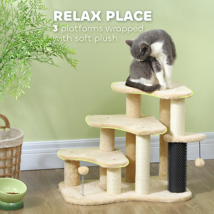 PawHut Cat Tree 2 in 1 Pet Stairs w/ Scratching Tickling Post, Toy Balls, for Bed, Sofa, Couch, Beige | Aosom UK