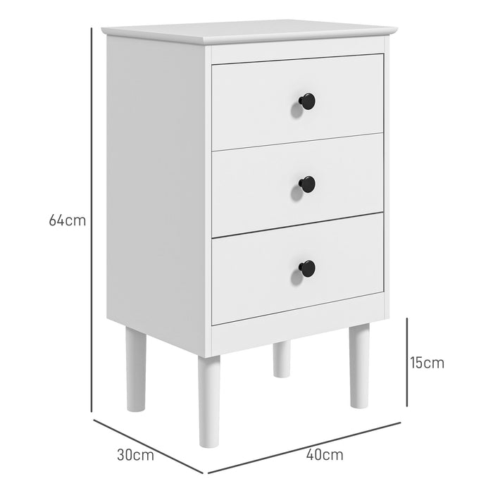 Modern White Bedside Table Set (2-Pack) - Sofa Side Nightstand with Trio of Drawers, 40x30x64cm - Ideal Bedroom Storage Solution