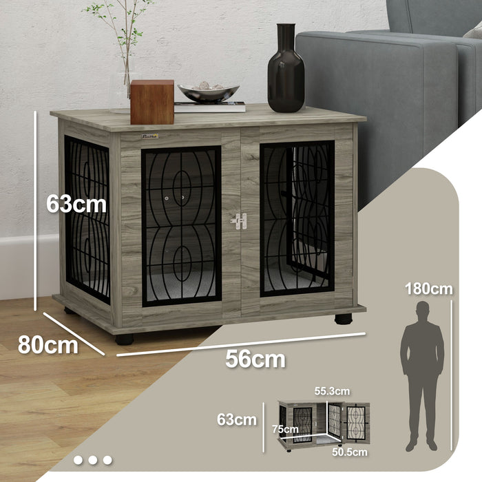 Dog Crate End Table with Washable Cushion - 29.5" Indoor Pet Furniture, Lockable Door - Stylish Home Solution for Medium Dog Comfort & Security