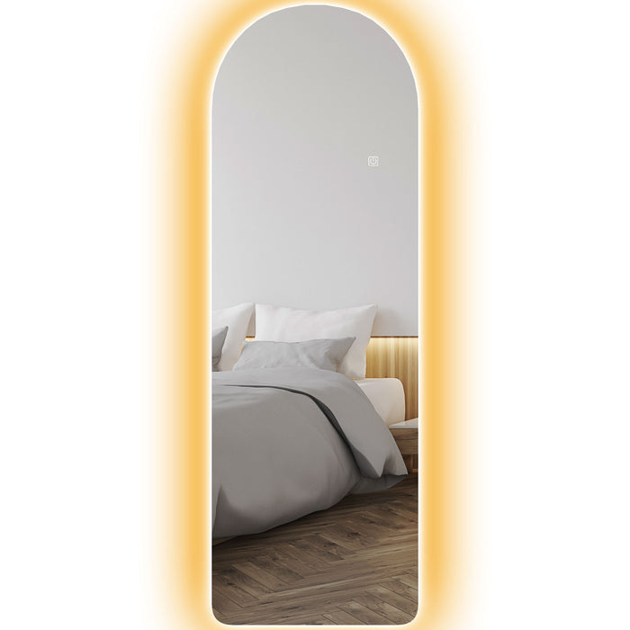 HOMCOM Arched Full Length Mirror with LED Lights, 120 x 40cm Backlit Frameless Wall Mirror with Dimming and 3 Colour Lighting for Living Room, Bedroom, Clear