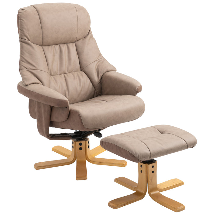 Micro Fibre Recliner - Swivel, Upholstered Reclining Armchair with Footstool in Brown - Comfort Seating for Home or Office