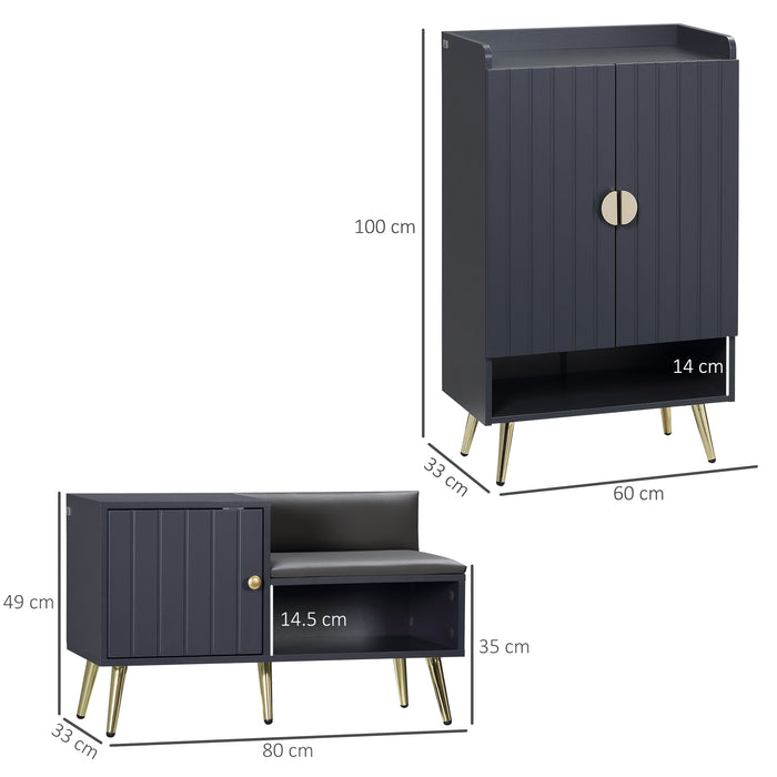 Hallway Shoe Cabinet & Storage Bench Combo - Accommodates 19 Pairs, Adjustable Shelves, Steel-Legged - Ideal for Entryway Organization and Seating