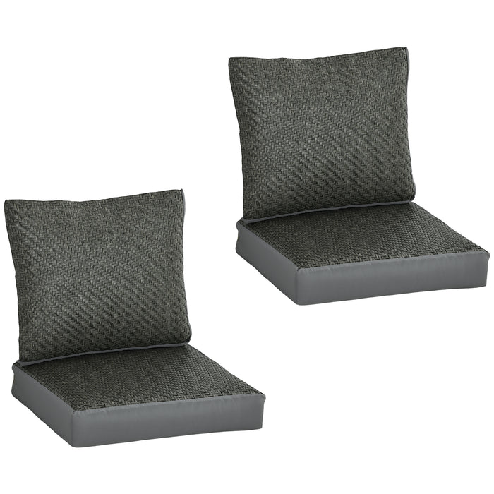 Outdoor Seat Cushions 4-Pack with Supportive Backrest - Grey Water-Repellent Fabric and PE Rattan Covers, Comfortable Pad Set for Chairs, Swings, Sofas - Enhances Patio and Garden Comfort