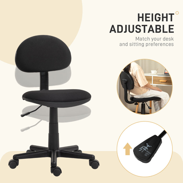 Armless Swivel Desk Chair in Black - Ergonomic and Space-Saving Design - Ideal for Small Workspaces & Home Offices