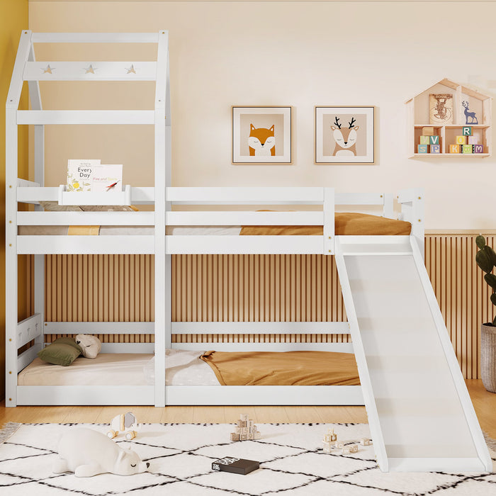 Treehouse Bunk Bed with Slide and Ladder - Swing and Slide Set in Pine Wood and MDF, 90x190 cm, EN 747 Certified - Ideal for Kids' Adventure-Themed Bedrooms