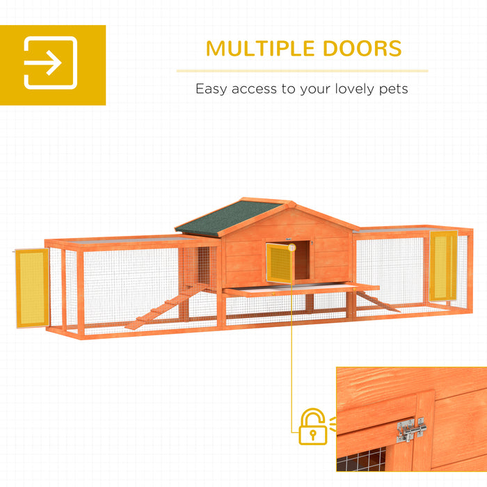 Outdoor Wooden Rabbit Hutch with Spacious Run - Includes Tray, Ramps, and Durable Asphalt Roof - Ideal for Pet Rabbits and Small Animals, 309x70x87cm, Orange Color