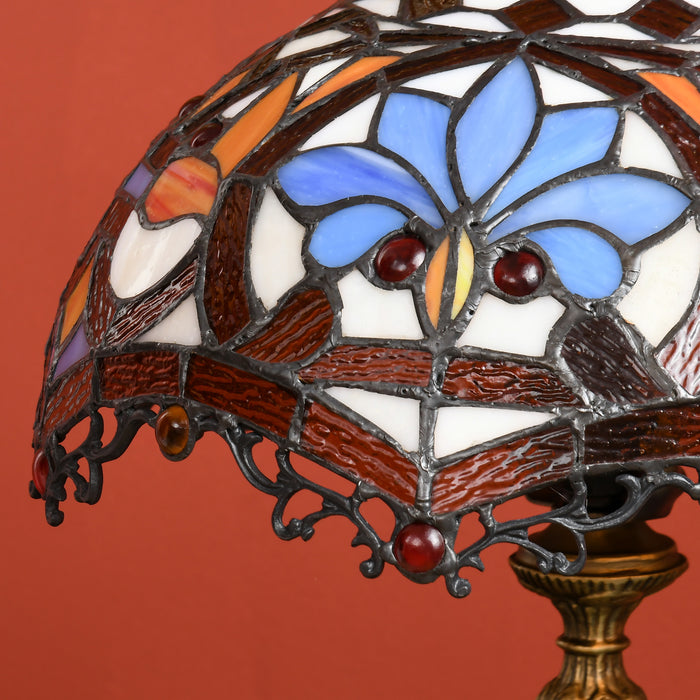 Handcrafted Stained Glass Table Lamp - Artisan Collectible Multi-Colored Lighting for Living Room & Bedside - Elegant Décor with Zinc Alloy Base, 31cm Diameter x 48cm Height