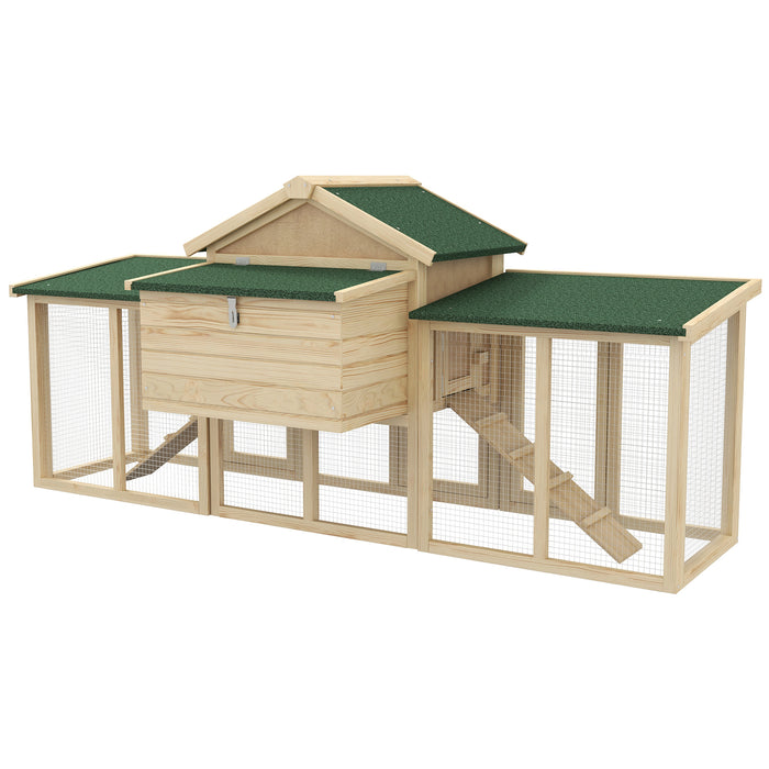 Deluxe Wooden Chicken Coop with Spacious Run - Backyard Hen House with Nesting Box, 204 x 85 x 93cm - Ideal for Poultry Keeping and Egg Laying