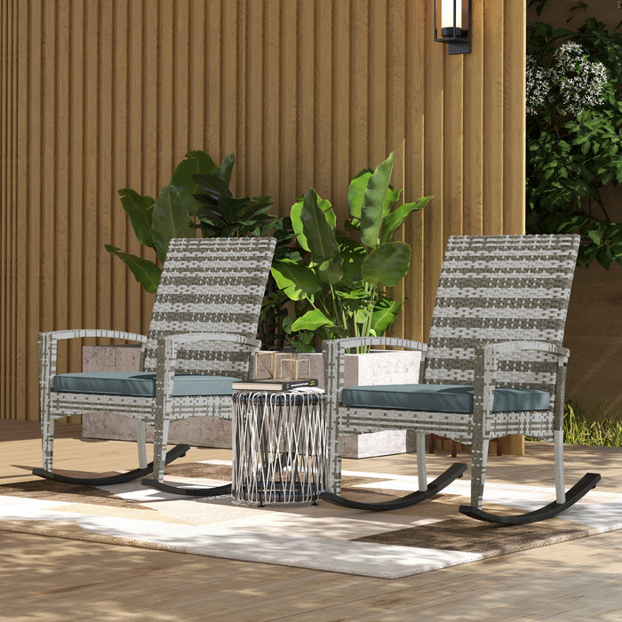 PE Rattan Rocking Chair Duo - Outdoor Patio Furniture with Cushions & Armrests - Comfortable Garden Seating for Relaxation