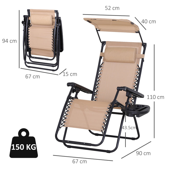 Zero Gravity Reclining Garden Chairs with Footrest and Canopy - Comfortable Outdoor Loungers with Cup Holder and Headrest - Ideal for Patio, Deck, and Sunbathing