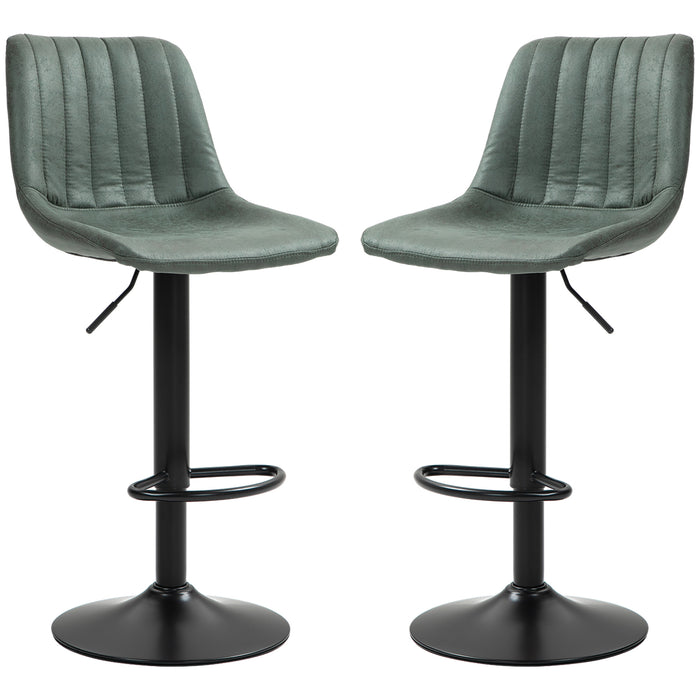 Adjustable & Swivel Barstools Set of 2 - Counter Height Dining Chairs with 360° Rotation and Footrest, Green - Ideal for Home Pubs and Kitchens