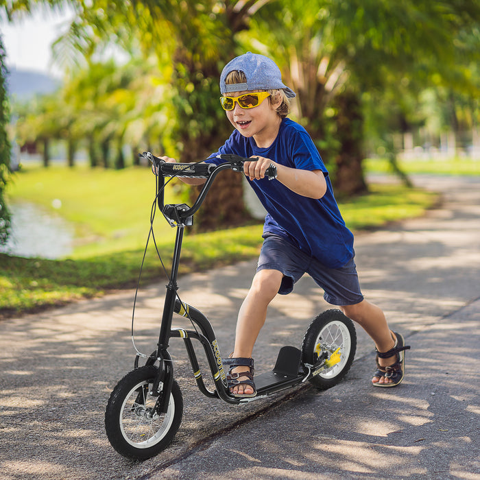 HOMCOM Teen Kids Stunt Scooter w/ Adjustable Handlebar, 12 Inch Rubber Tyres, Dual Brakes, Black | Aosom UK