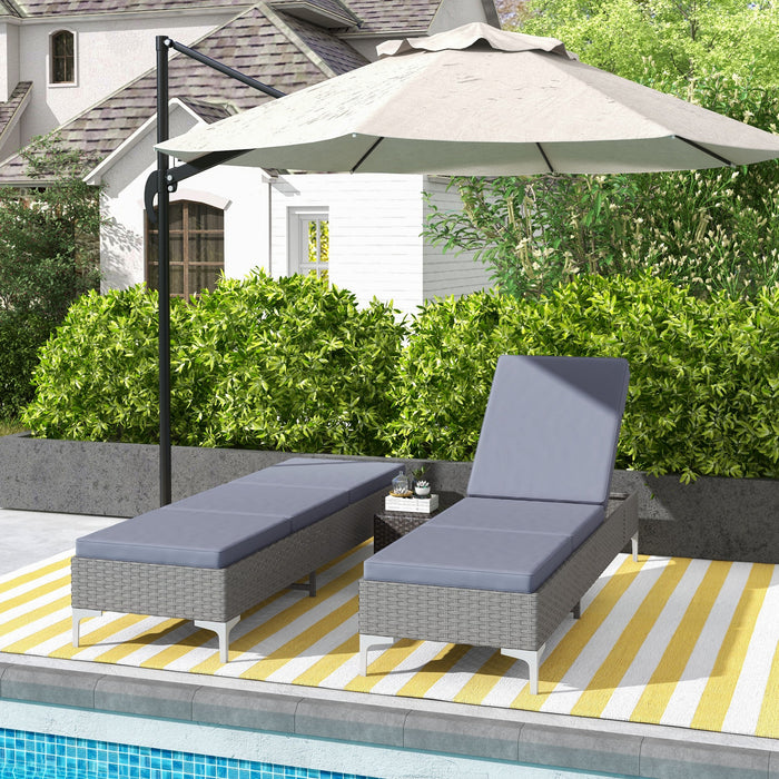 Outdoor Rattan Sun Lounger Set - Multi-Position Backrest, Adjustable Recliner with Removable Washable Cushion - Ideal for Patio and Garden, Dark Grey