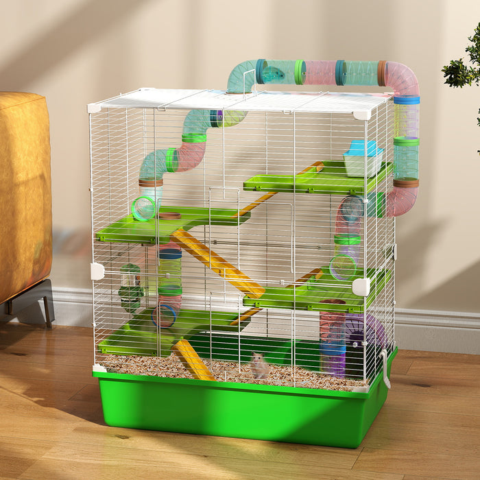 Aosom UK Hamster Habitat - Includes Water Bottle, Exercise Wheel, Tunnel Tubes & Ramps - Perfect Home for Your Small Pet in Green