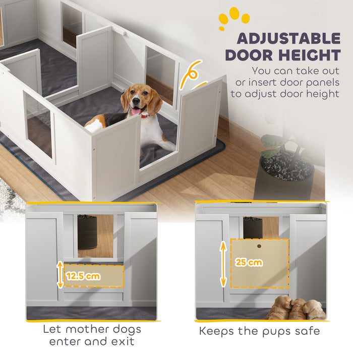 PawHut Two Room Design Whelping Box for Dogs with Whelping Pad, Clear Panels, Adjustable Entrance, for Medium Dogs, 196 x 96cm