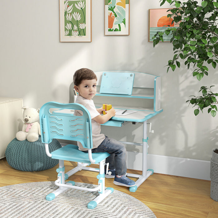 Adjustable Children's Desk and Chair Combo - Ergonomic Study Station with Storage, Drawer & Shelf - Perfect for Homework and Art Projects, Blue