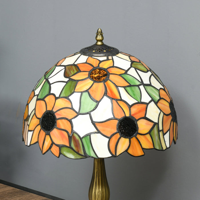 Handcrafted Orange Sunflower Stained Glass Lamp - Antique Bedside Light for Bedroom & Living Room - Decorative Nightstand Illumination for Home Ambiance