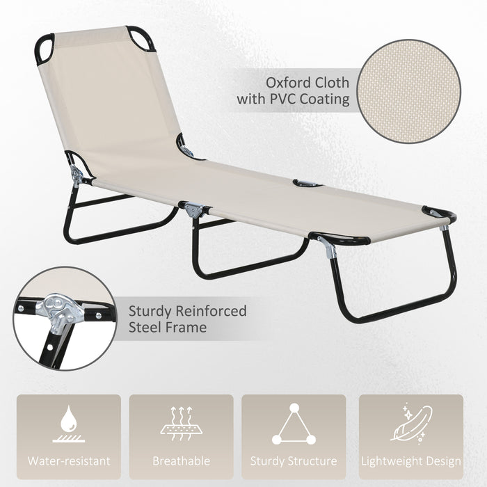 Cream White Garden Sun Lounger - Adjustable Five-Position Reclining Backrest - Perfect for Patio Relaxation and Sunbathing