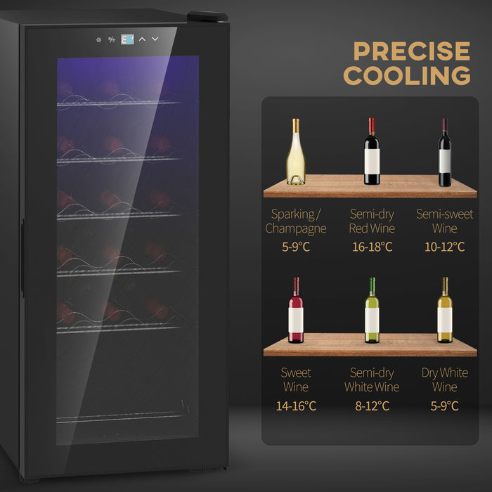 Undercounter Wine Cooler - 35cm Freestanding Fridge with Digital Temperature Control and LED Light - Glass Door Storage for 18 Bottles, 50L Capacity Ideal for Wine Enthusiasts